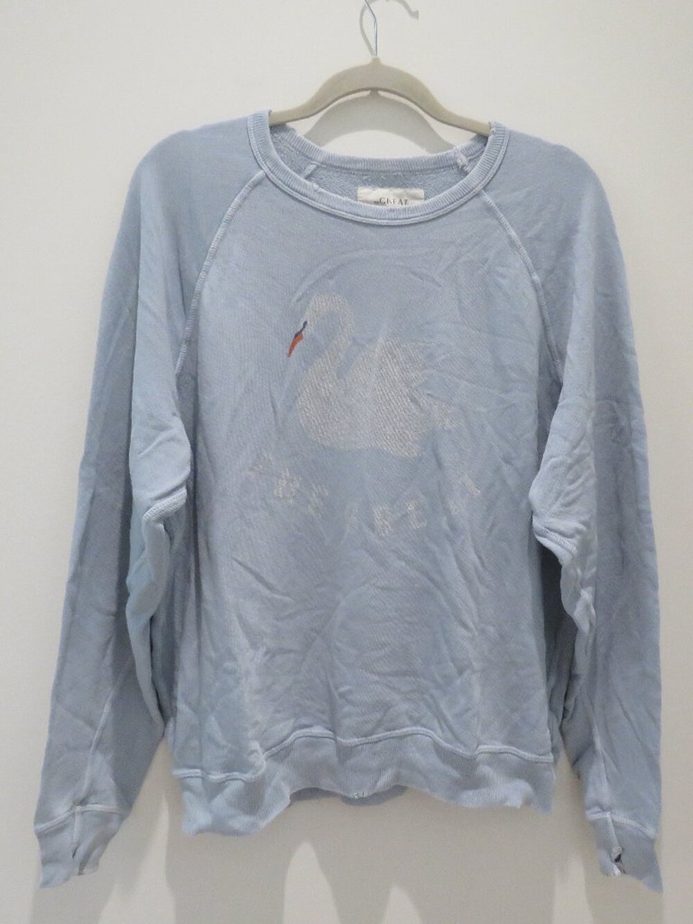 THE GREAT. The College Sweatshirt With Swan Graphic in Pale Blue Size 2 / Medium - Picture 3 of 15